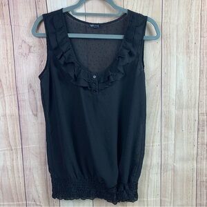 Maurices Sheer Black Sleeveless Y2K Ruffle Blouse